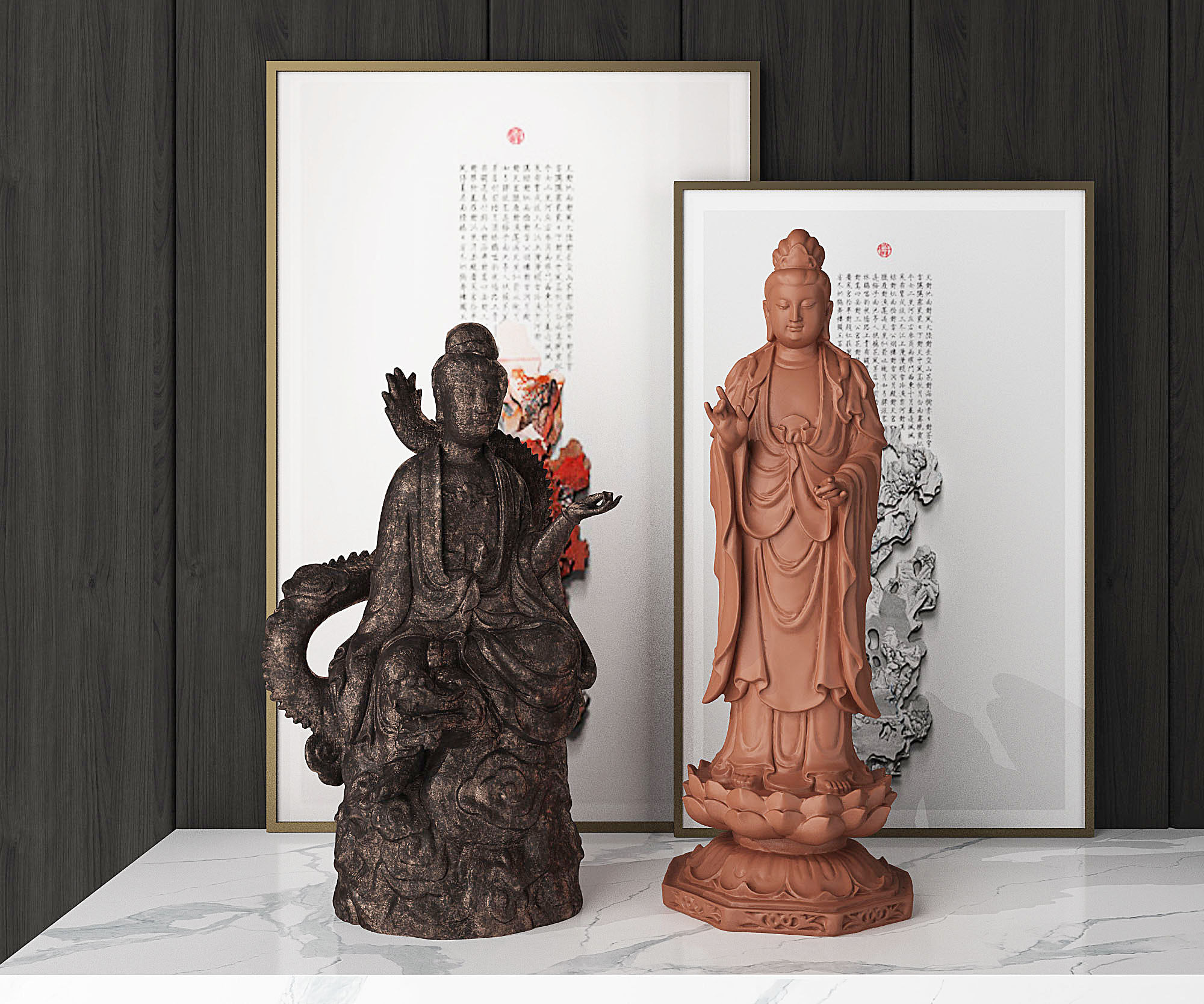 新中式佛相雕塑，观世音坐莲佛像3d模型下载