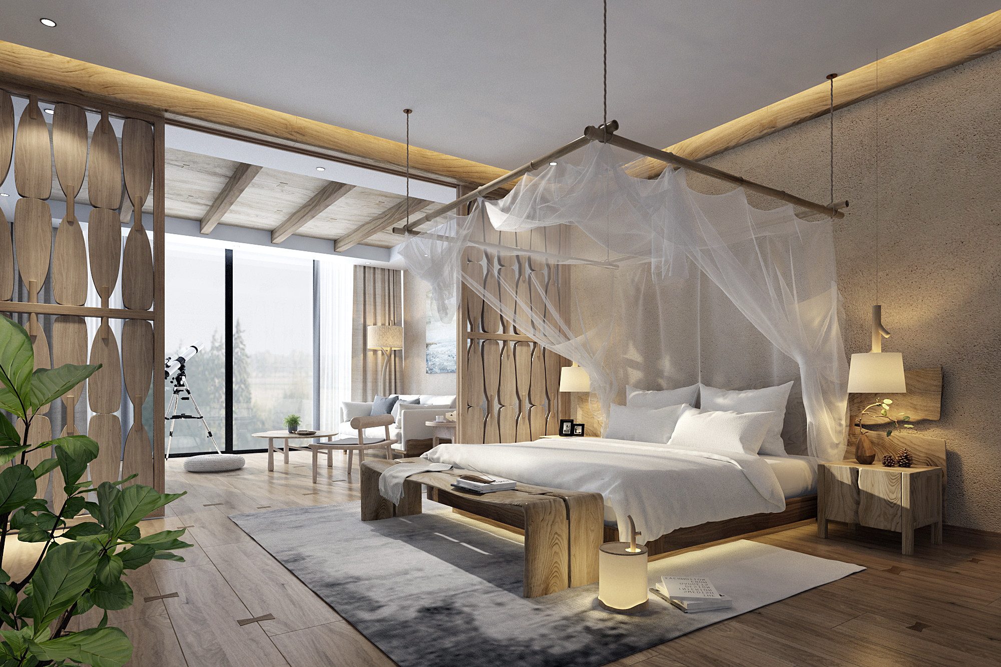 民宿，自然风，原生态酒店客房3d模型下载