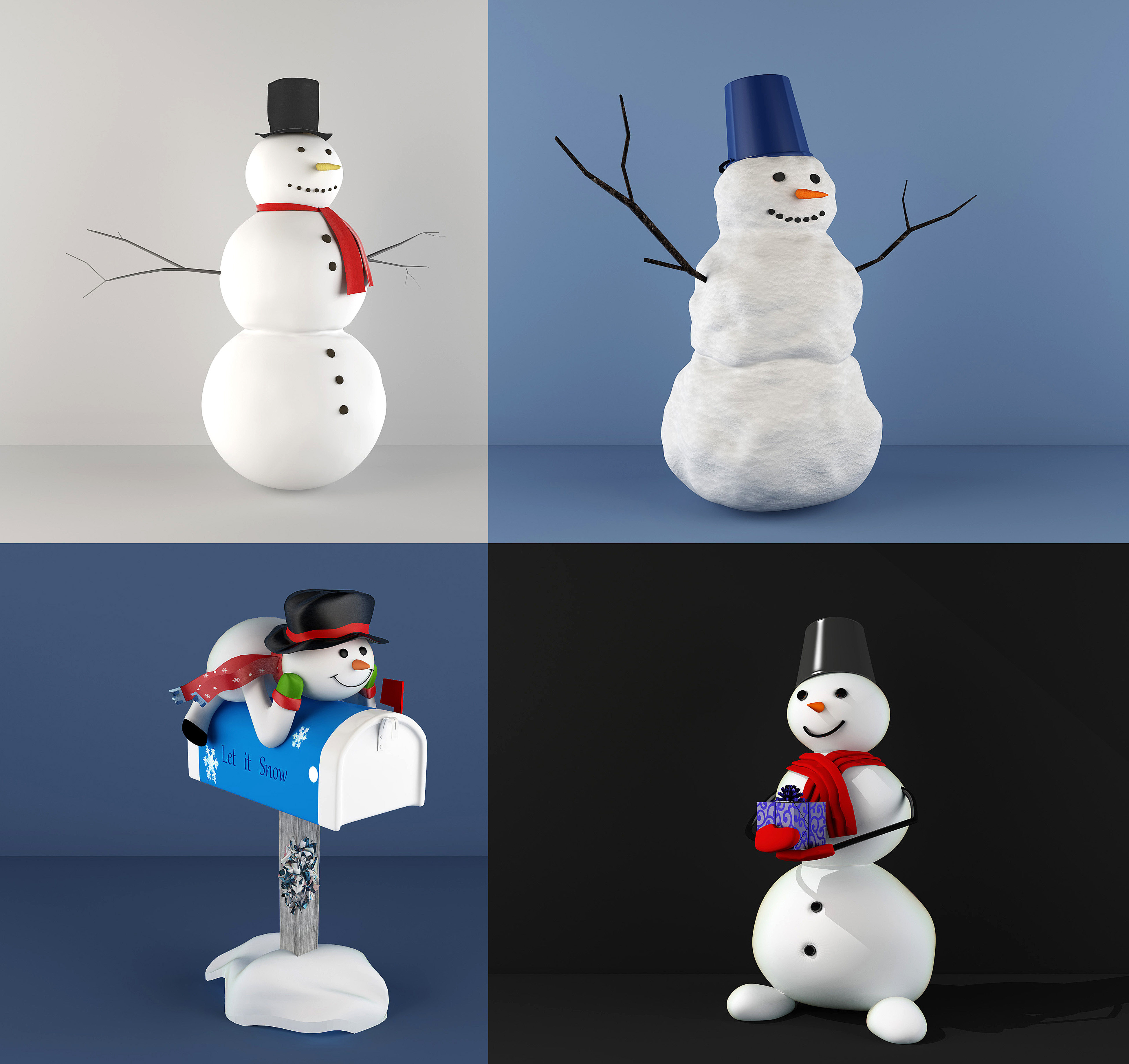 现代圣诞节雪人3d模型下载