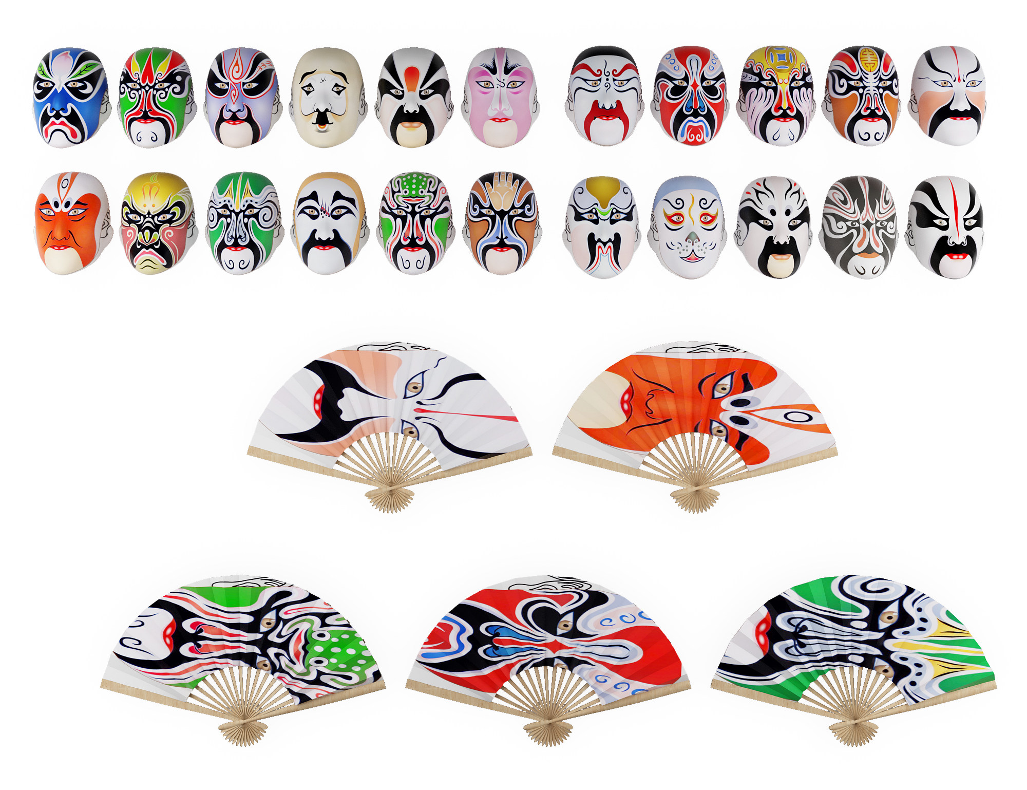 中式京剧戏曲，脸谱，扇子挂饰，面具3d模型下载