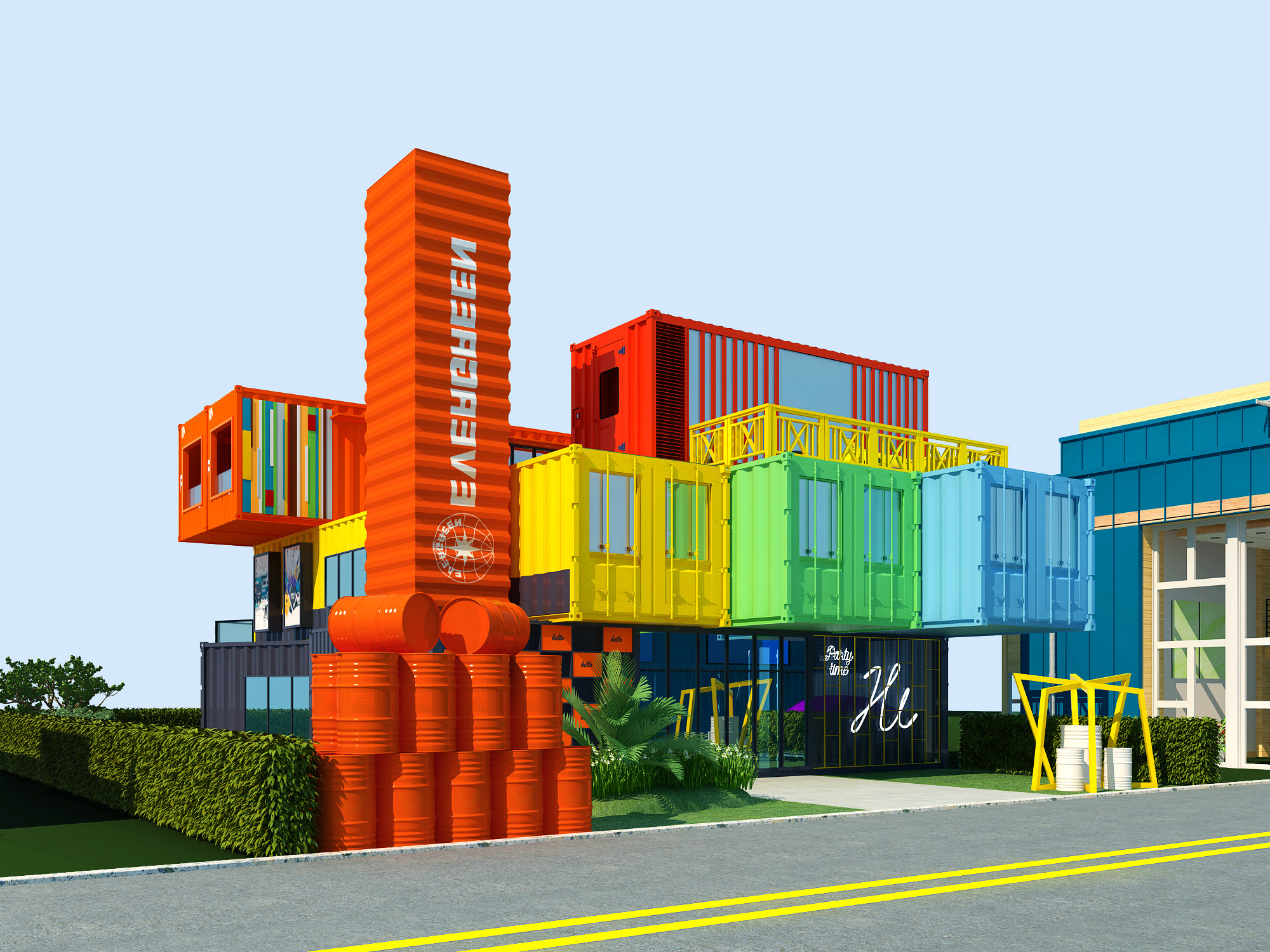 工业LOFT集装箱建筑，3d模型下载