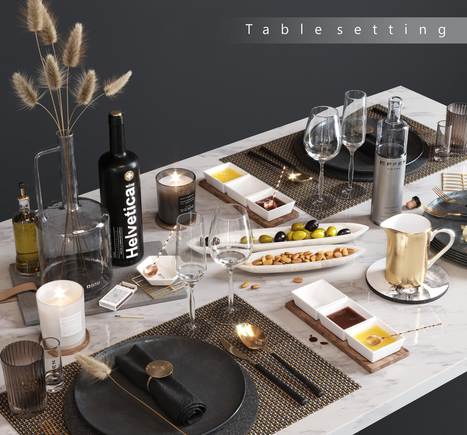 北欧现代餐具，盘子，玻璃杯，高脚杯果盘3d模型下载