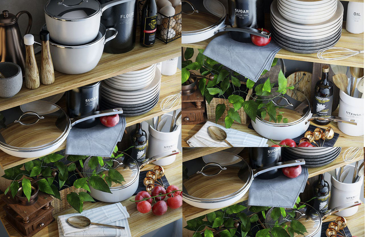 厨房餐具盘子，置物架厨具 3d模型下载
