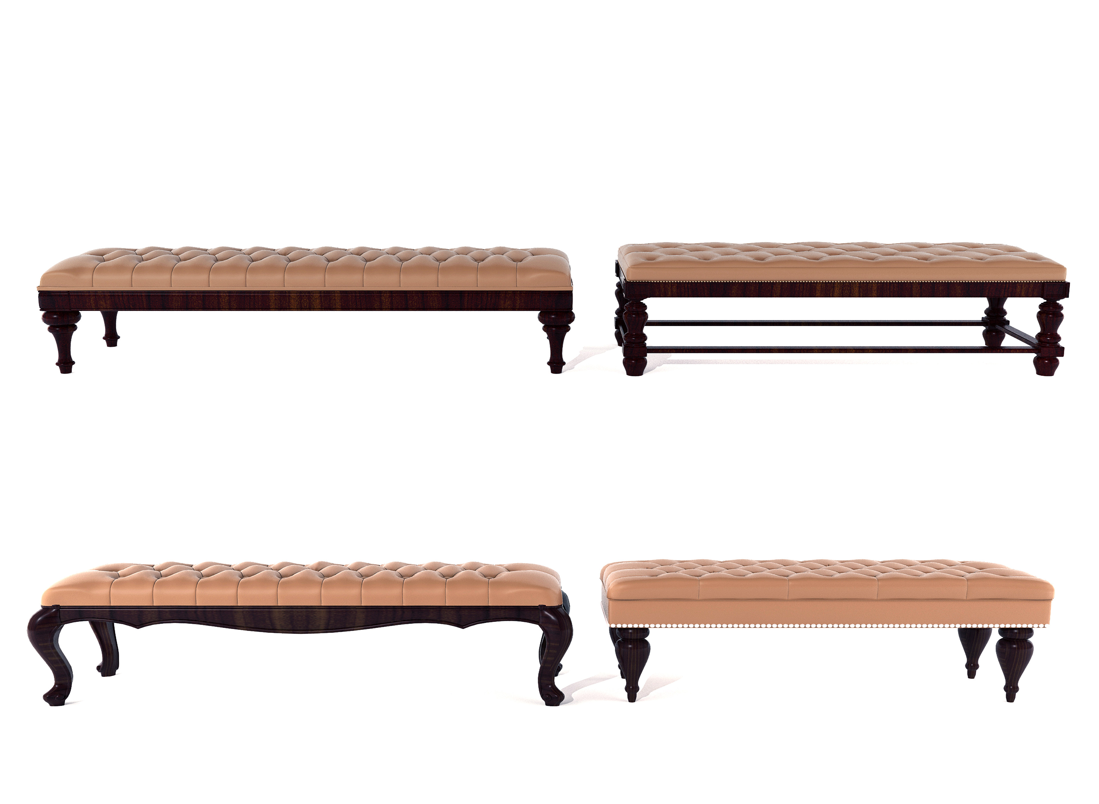 美式欧式皮革床尾凳脚榻，踏，长条凳，换鞋凳 3d模型下载