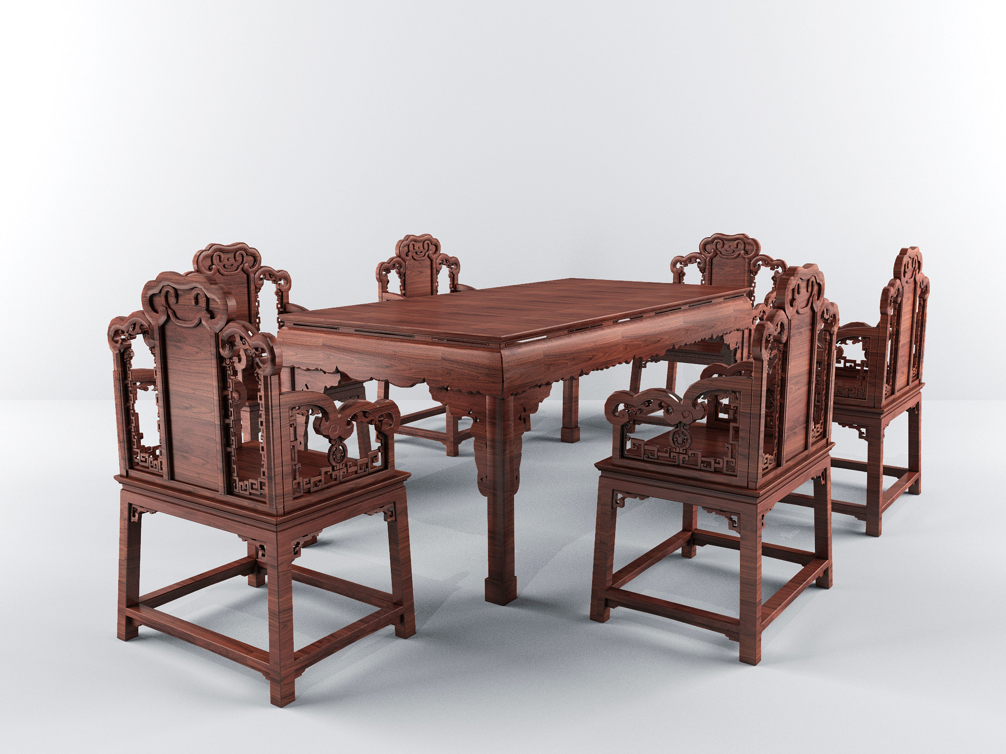 中式古典雕花实木餐桌椅子八仙桌 3d模型下载