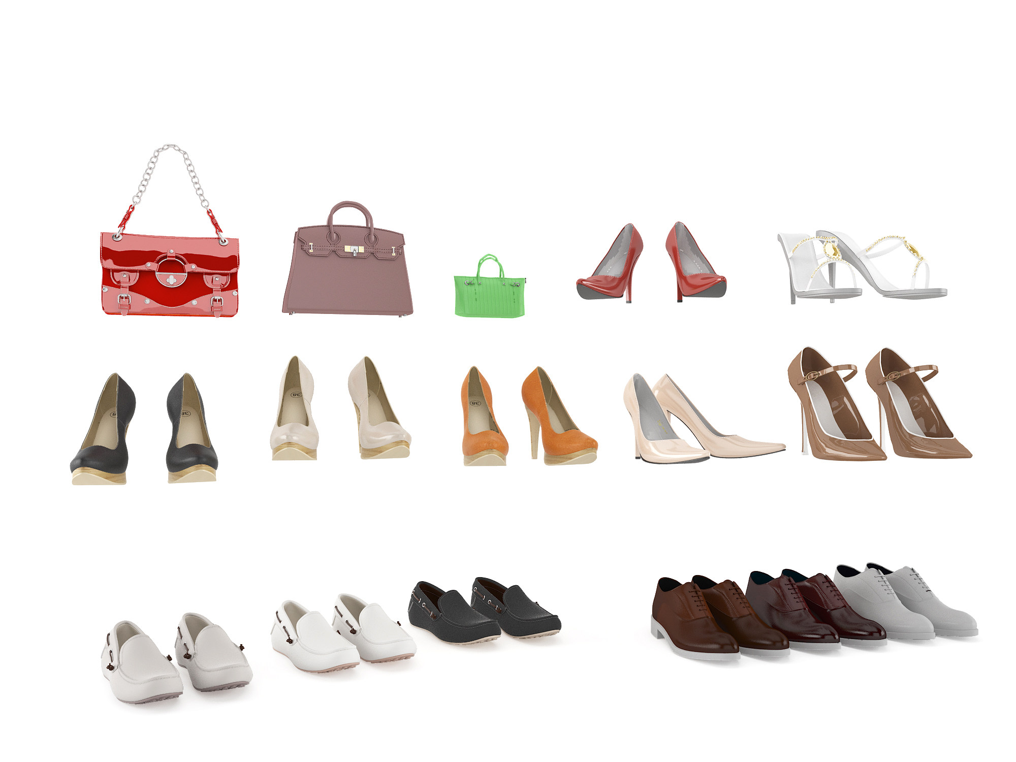 现代男鞋，女鞋，皮鞋高跟鞋，女士手提包包3d模型下载