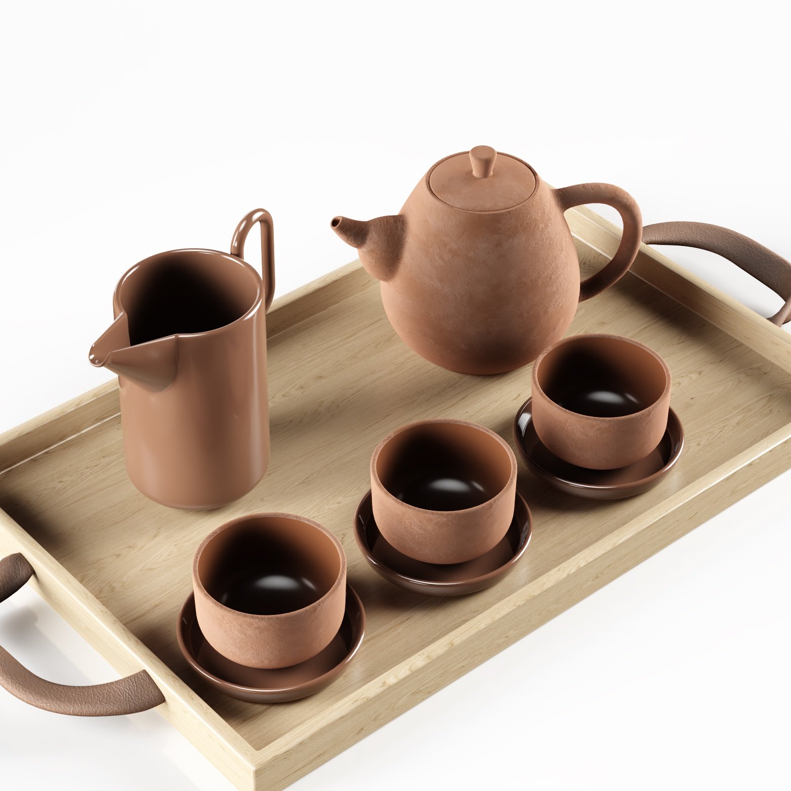 新中式紫砂茶壶茶杯饰品,茶盘托盘,3d模型下载