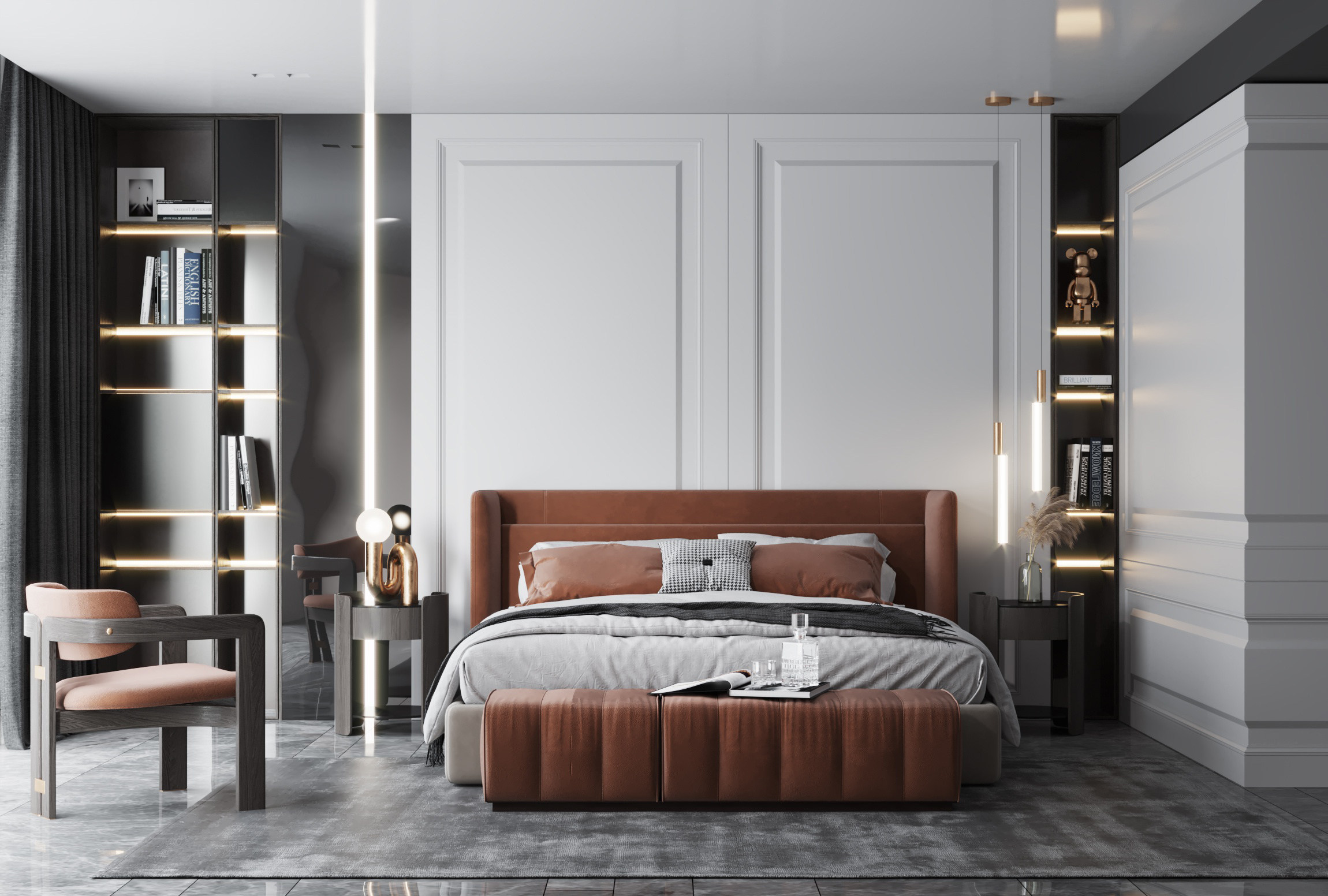 北欧现代简欧式卧室双人床，3d模型下载