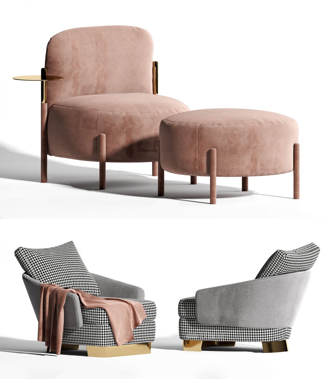 北欧现代布艺单人沙发，休息椅子3d模型下载