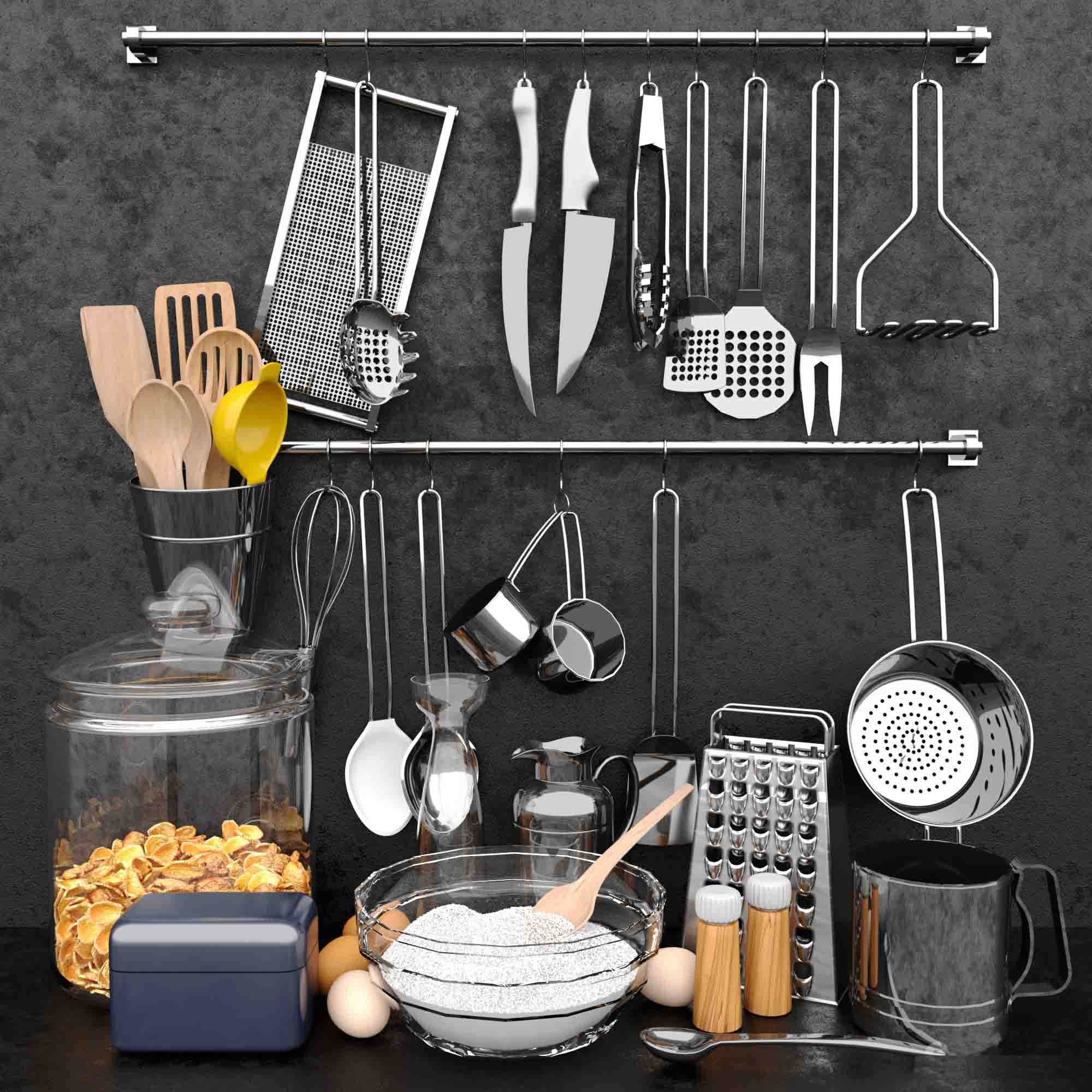 现代厨房器具餐具，炊具3d模型下载
