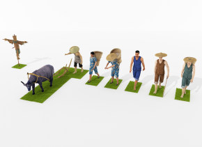 农耕人物，耕田耕地人物 3d模型下载