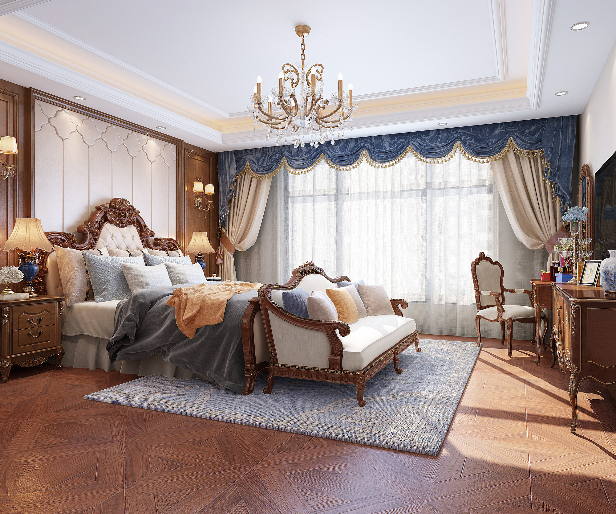 欧式美式法式古典雕花主卧室，3d模型下载
