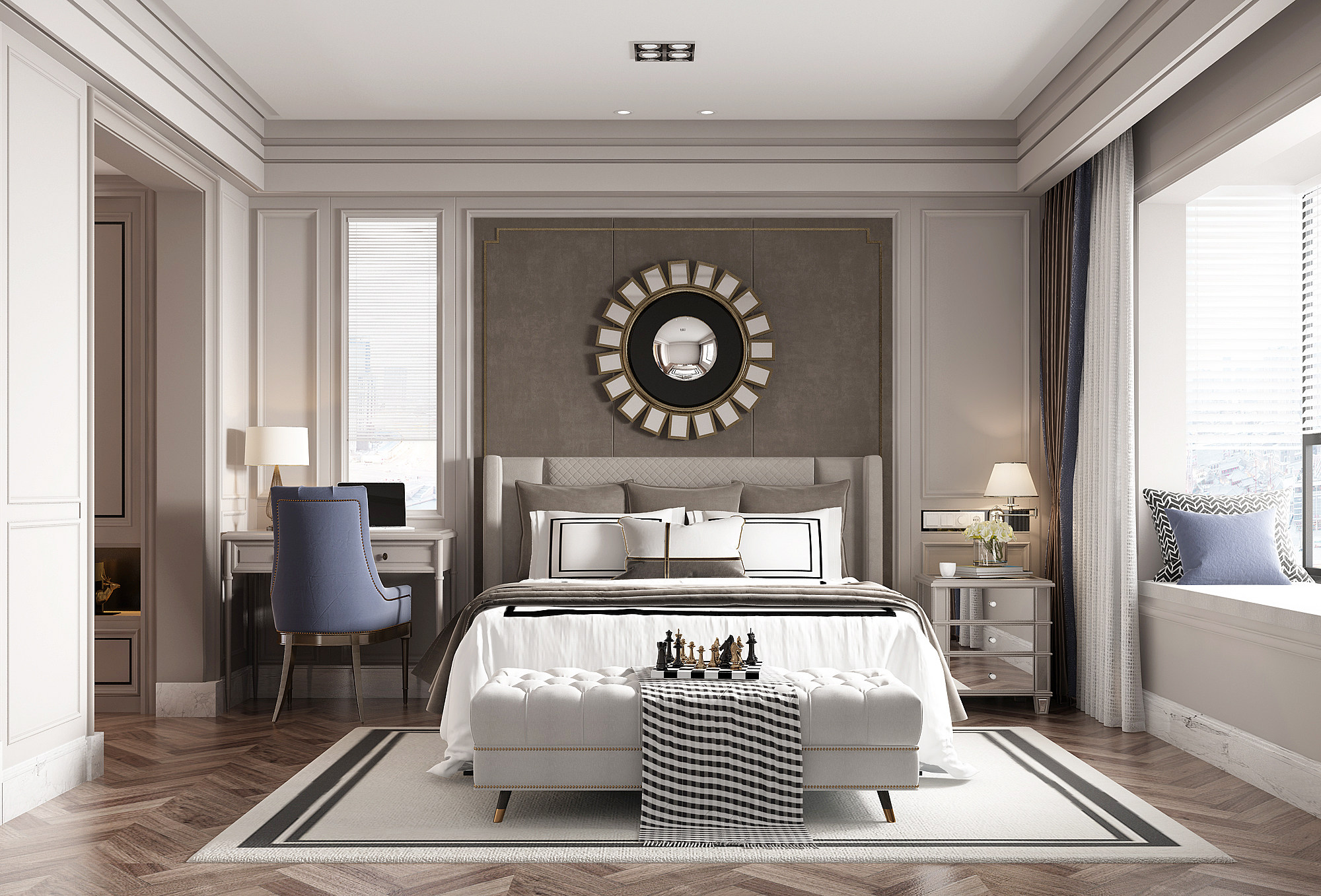 简欧式美式，卧室双人床 3d模型下载