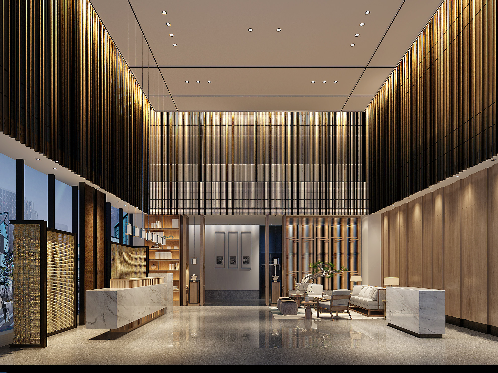 新中式酒店，会所售楼处 3d模型下载
