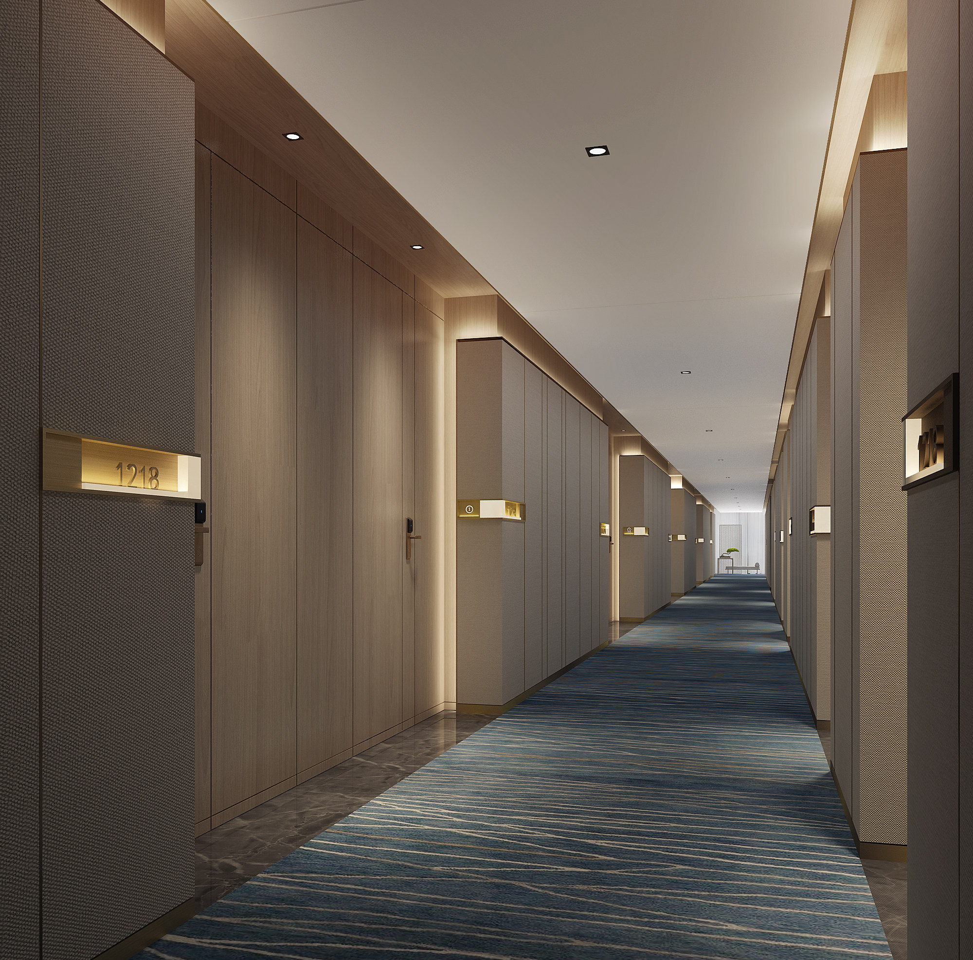 现代新中式酒店客房走廊，过道3d模型下载