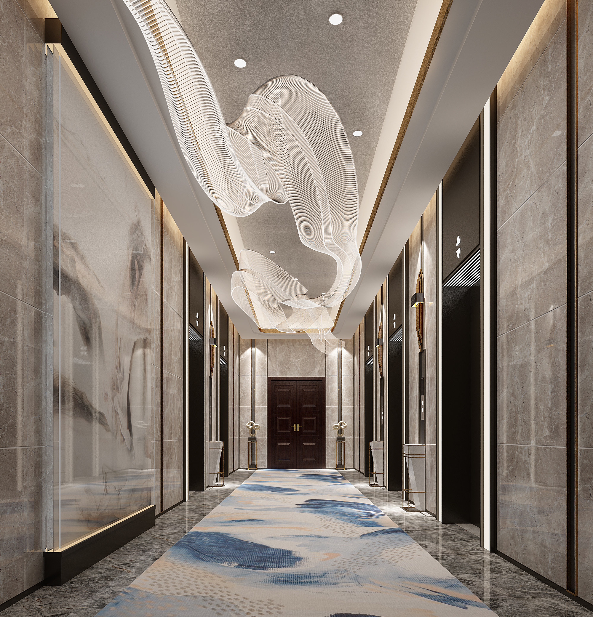 现代酒店电梯厅，3d模型下载