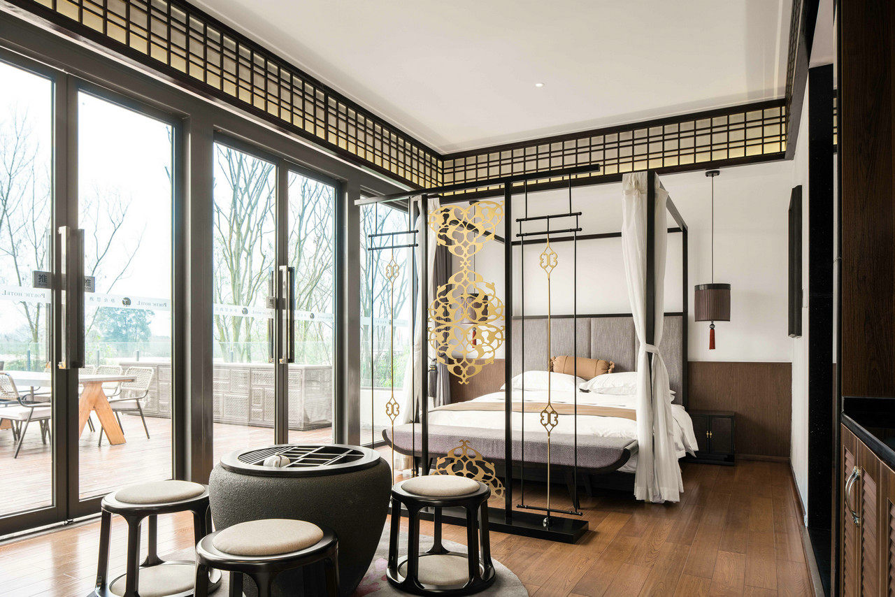 新中式酒店客房，卧室大床房 3d模型下载