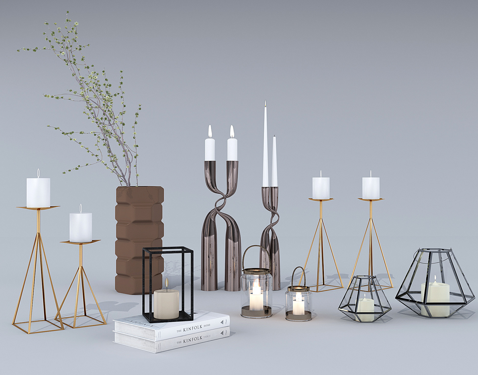 现代蜡烛，摆件，金属异形烛台灯 香薰蜡烛 3d模型下载