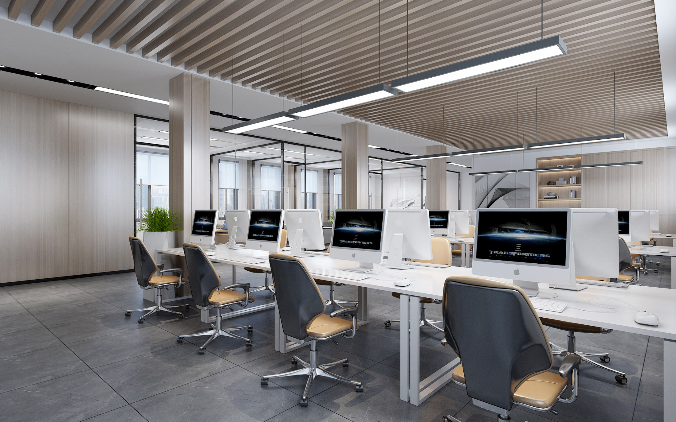 现代开敞开放办公区，员工工位会议室，办公室，接待大厅3d模型下载
