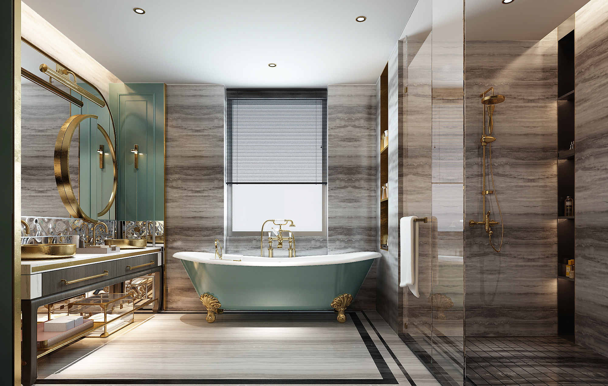欧式法式别墅卫生间，洗手盆，外漏浴缸3d模型下载