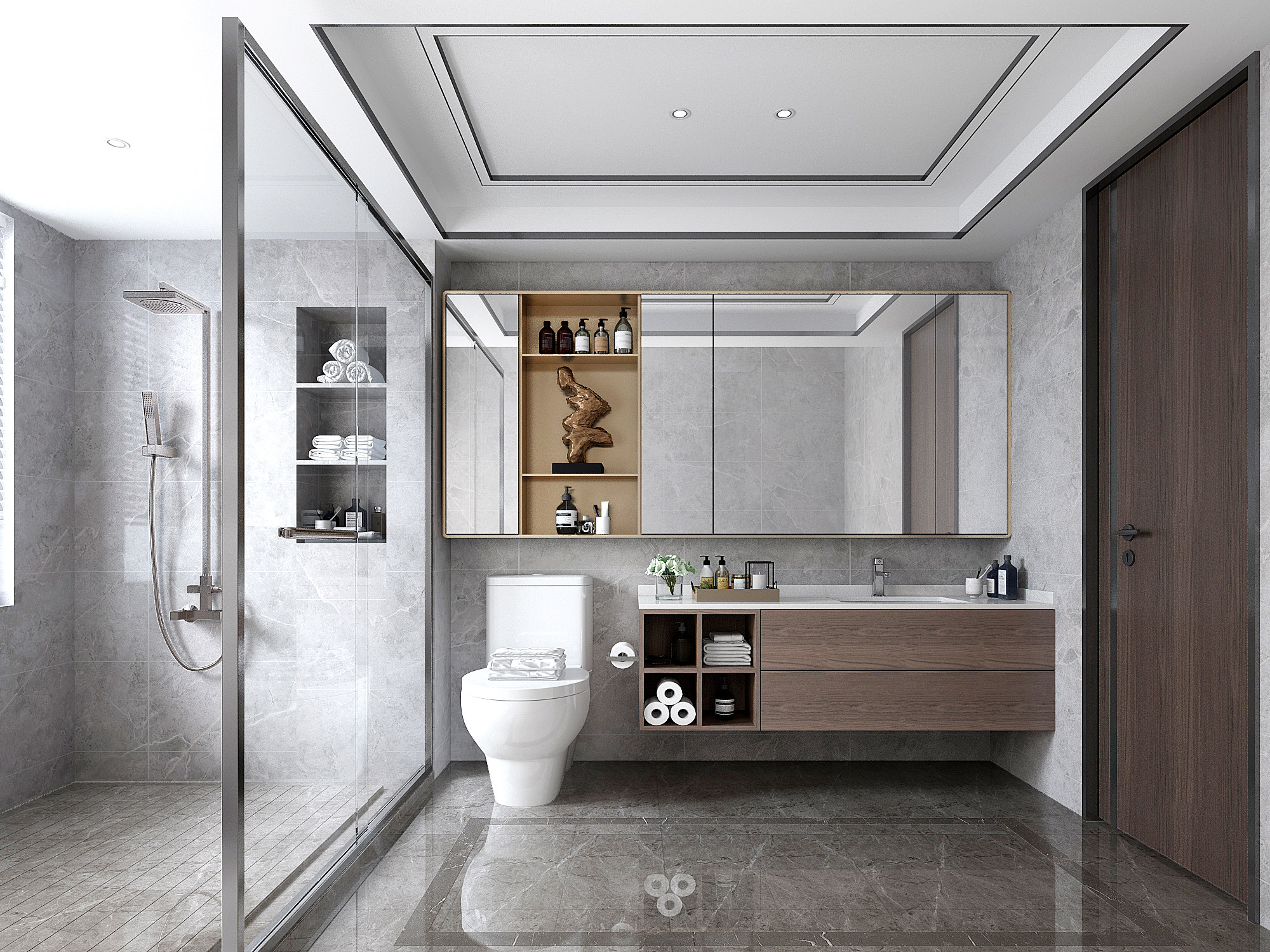 现代卫生间,洗手间，浴室柜，镜子3d模型下载