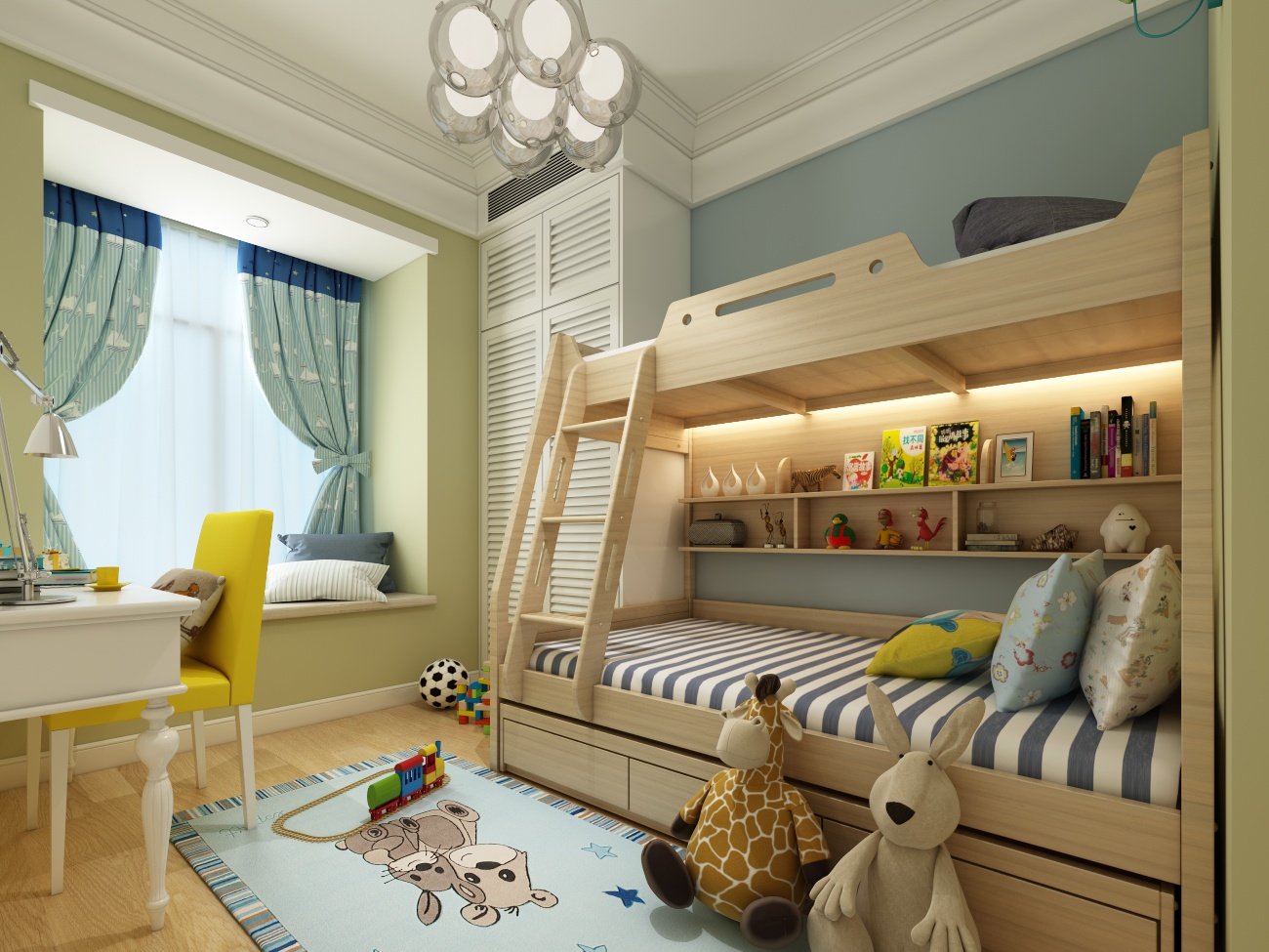 现代儿童房，上下铺床3d模型下载