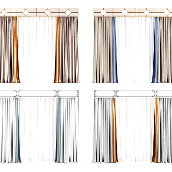 新中式窗帘3d模型下载
