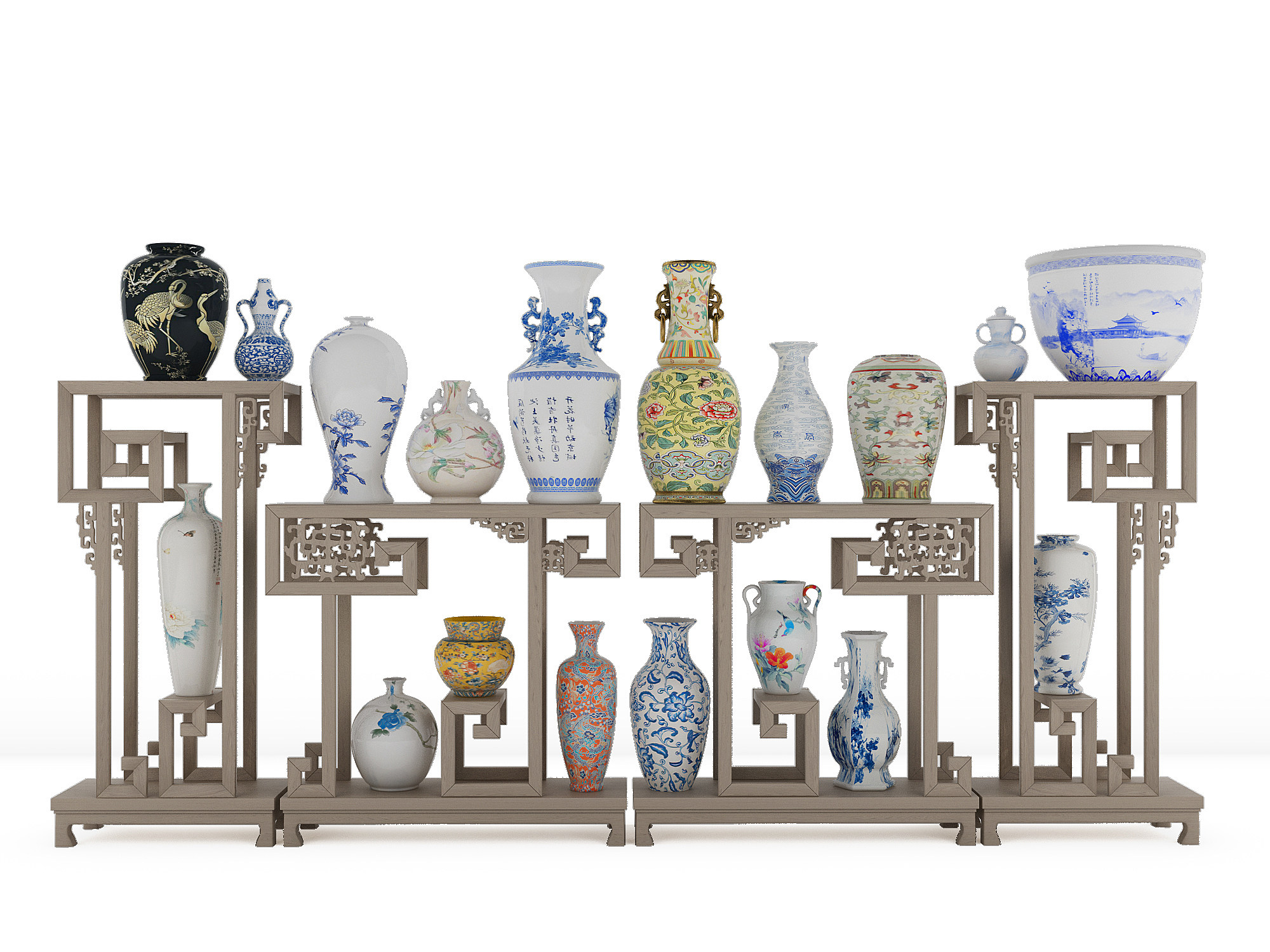 中式陶瓷，青花瓷，器皿，鱼缸摆件3d模型下载