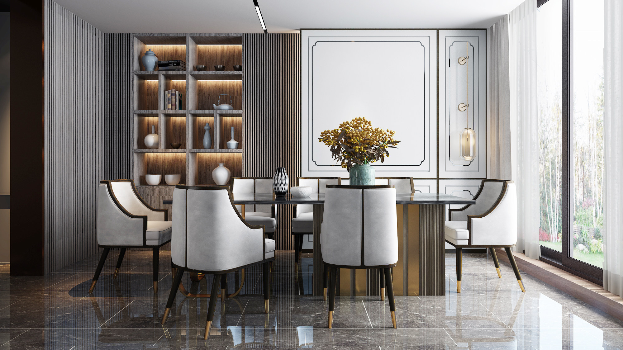 新中式餐厅，餐桌椅3d模型下载