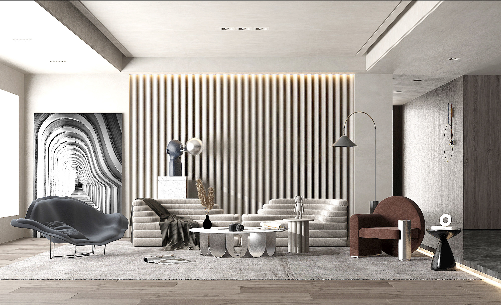 现代布艺异形组合沙发单人沙发茶几客厅3d模型下载