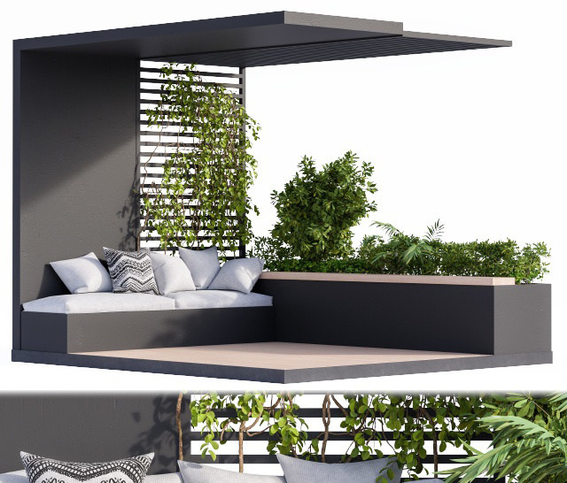 休闲花园阳台，藤蔓植物绿植花槽3d模型下载