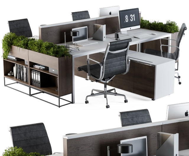 办公桌椅，员工公务办公桌3d模型下载