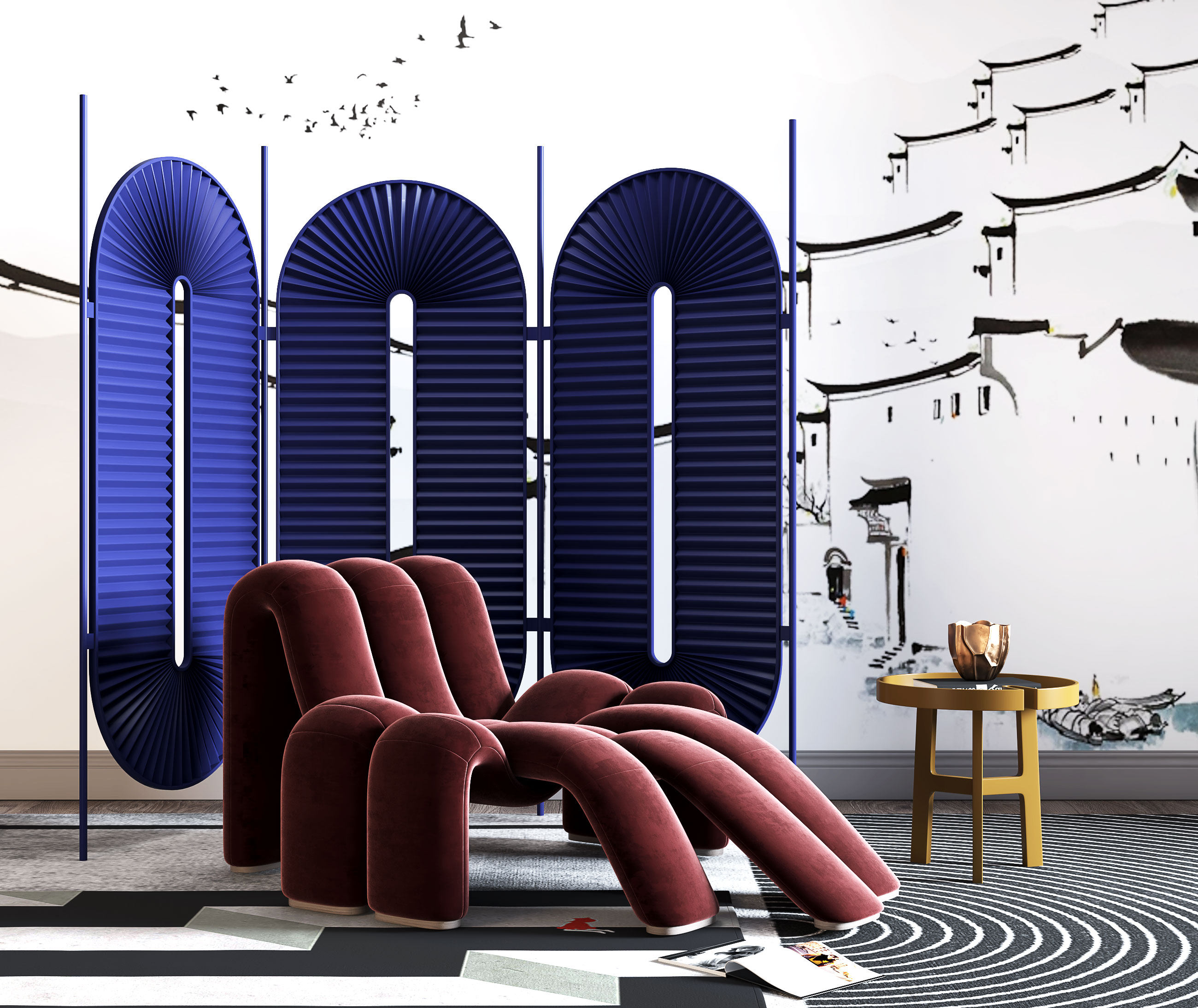 蜘蛛休闲椅，躺椅，沙发，小边几屏风隔断3d模型下载