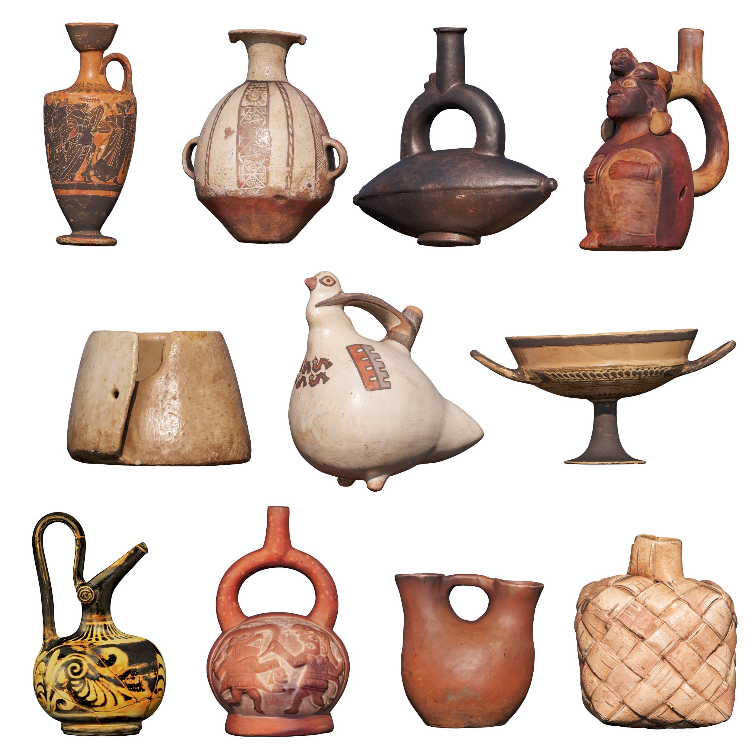 古代陶瓷器皿，陶罐古董3d模型下载