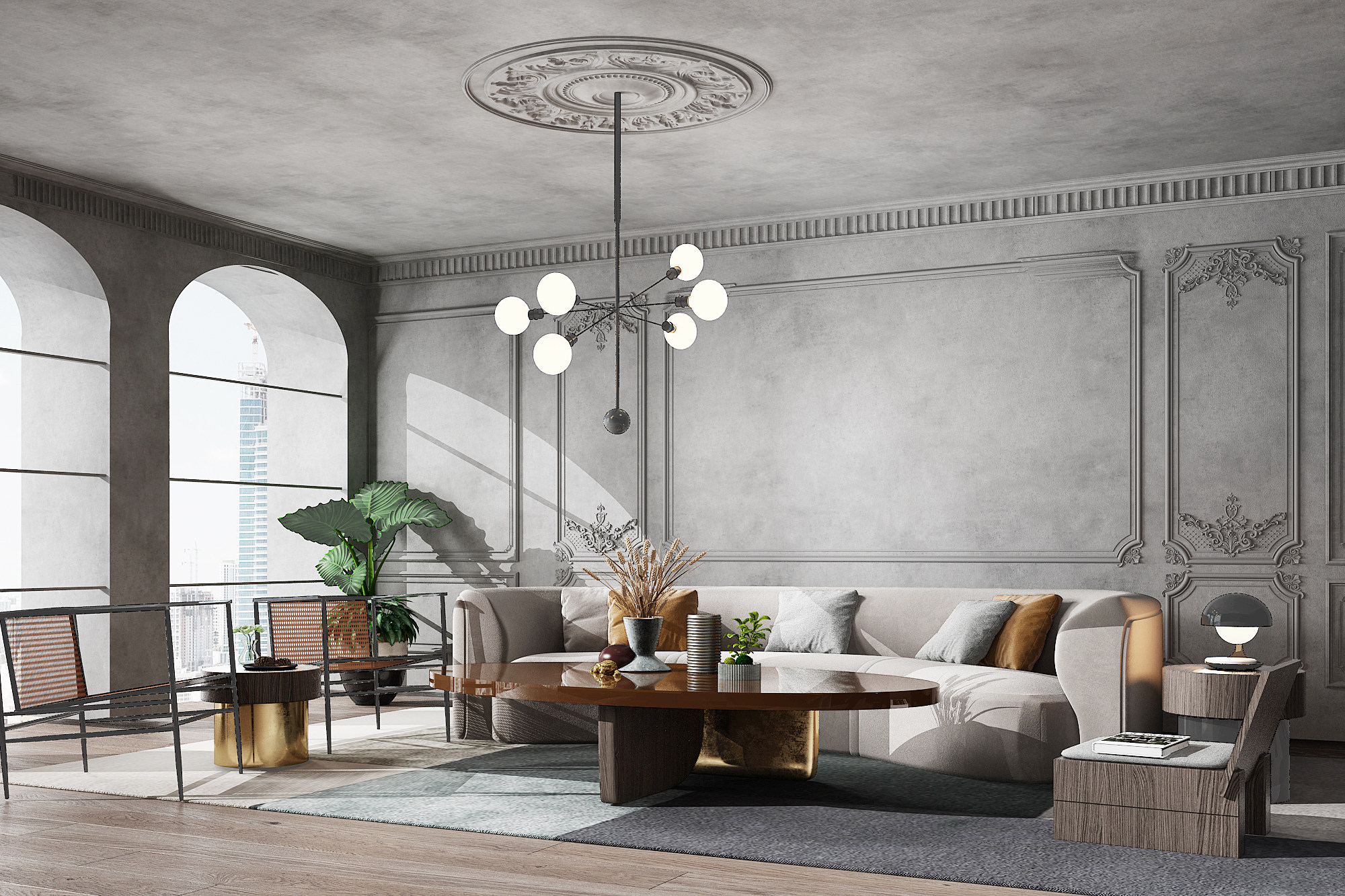 后现代法式客厅弧形沙发 3d模型下载