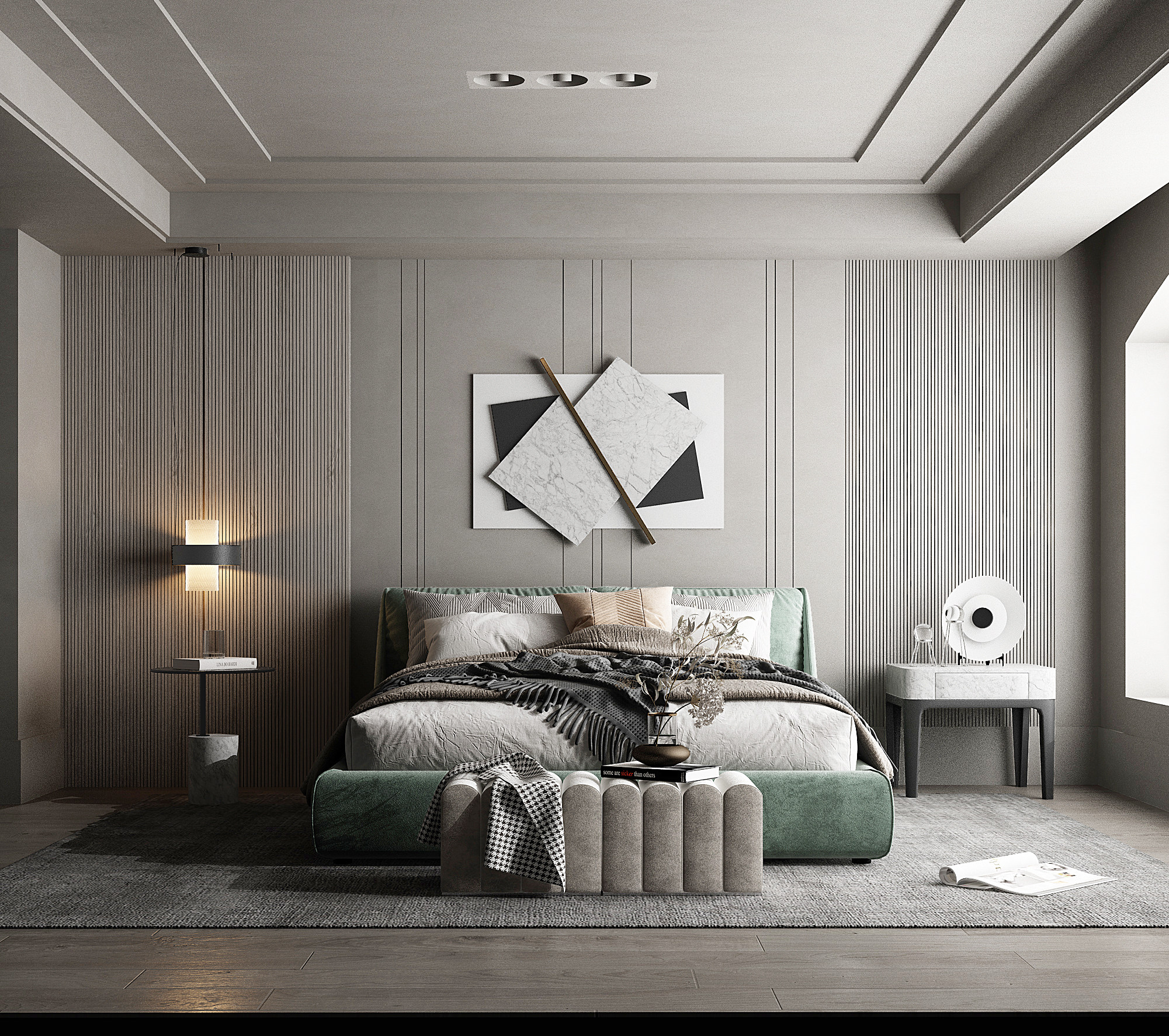 现代轻奢简欧式卧室双人床3d模型下载