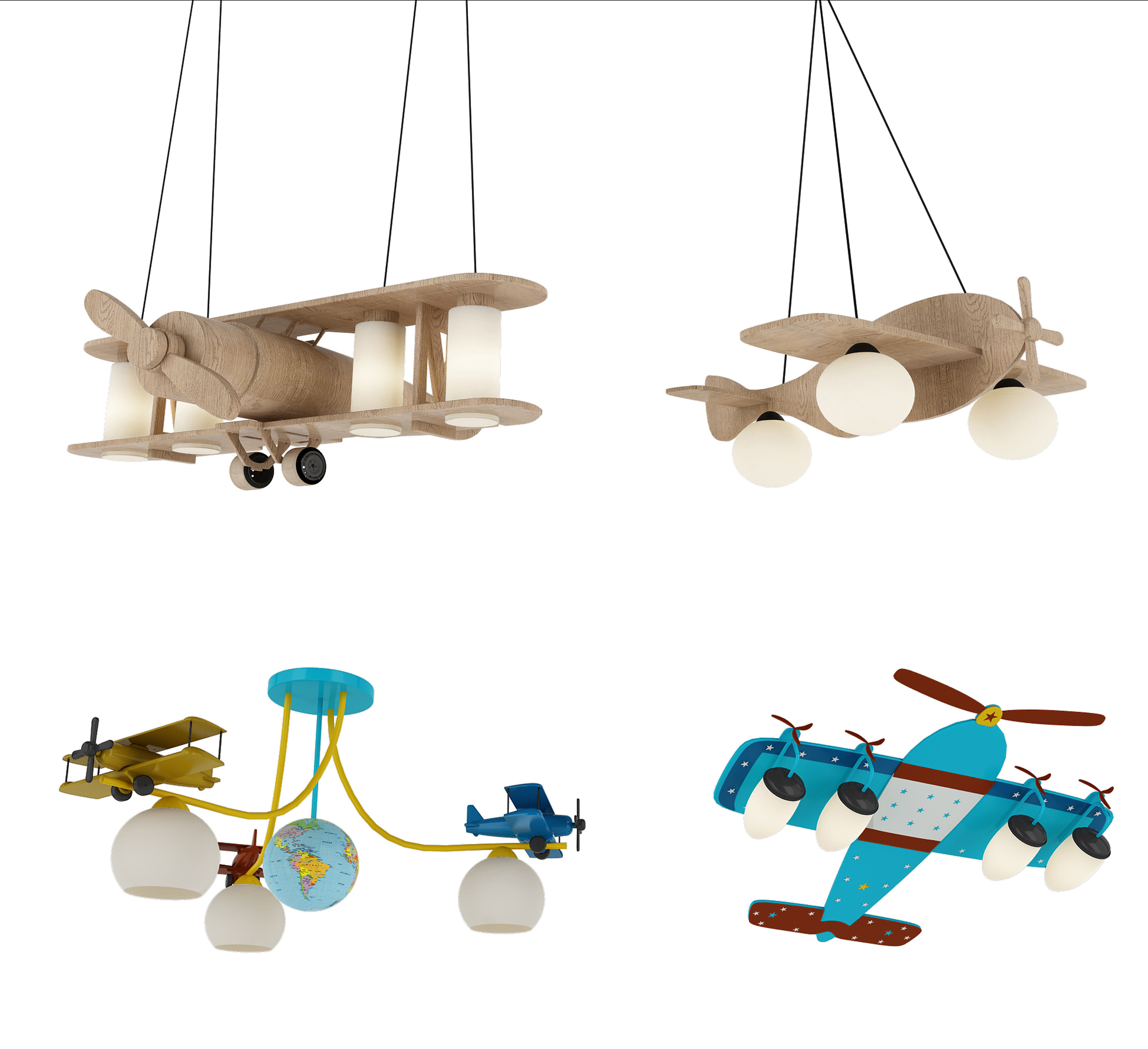 现代儿童房飞机造型吊灯吊饰3d模型下载