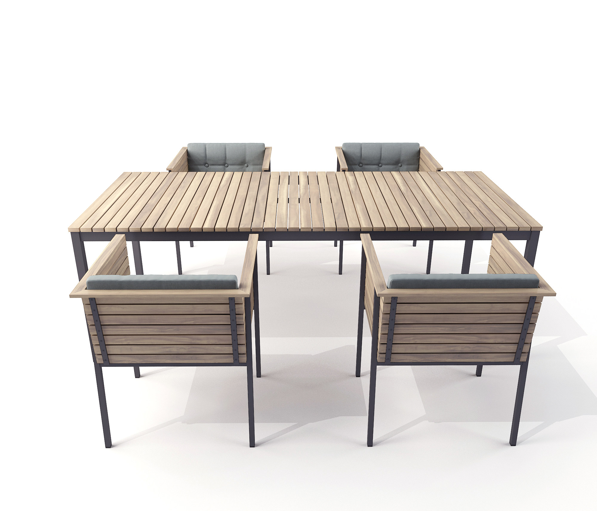 室外户外实木餐桌椅，3d模型下载