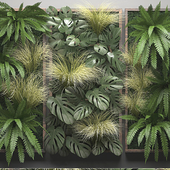 现代绿植墙，植物墙，吊装植物3d模型下载