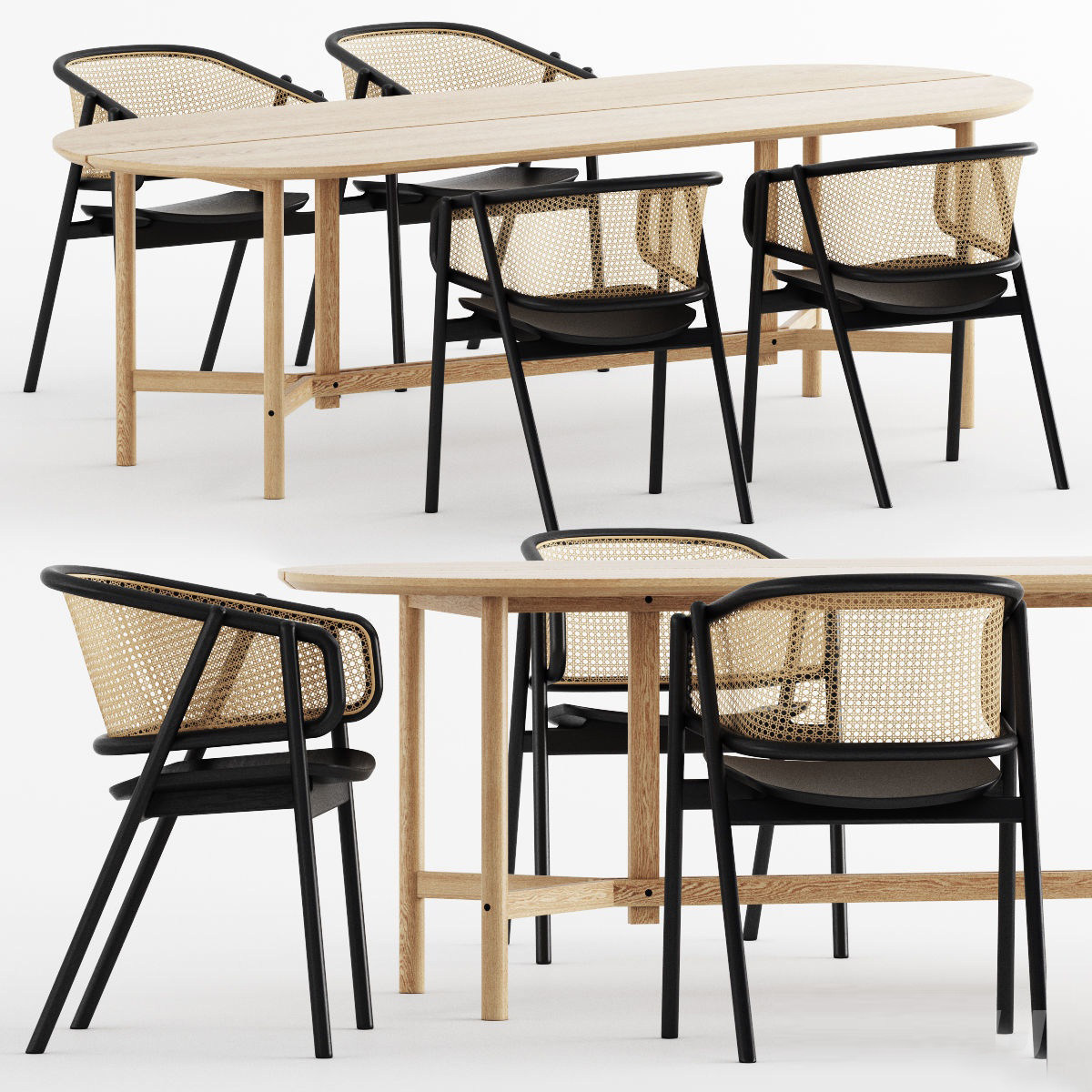 新中式日式户外藤编编织餐桌椅3d模型下载
