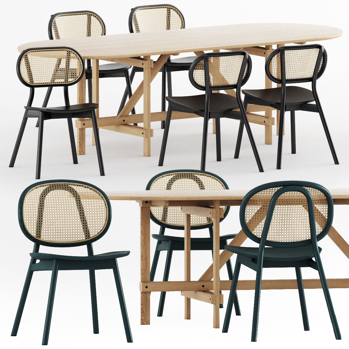 新中式日式藤编编织餐桌椅，椅子3d模型下载