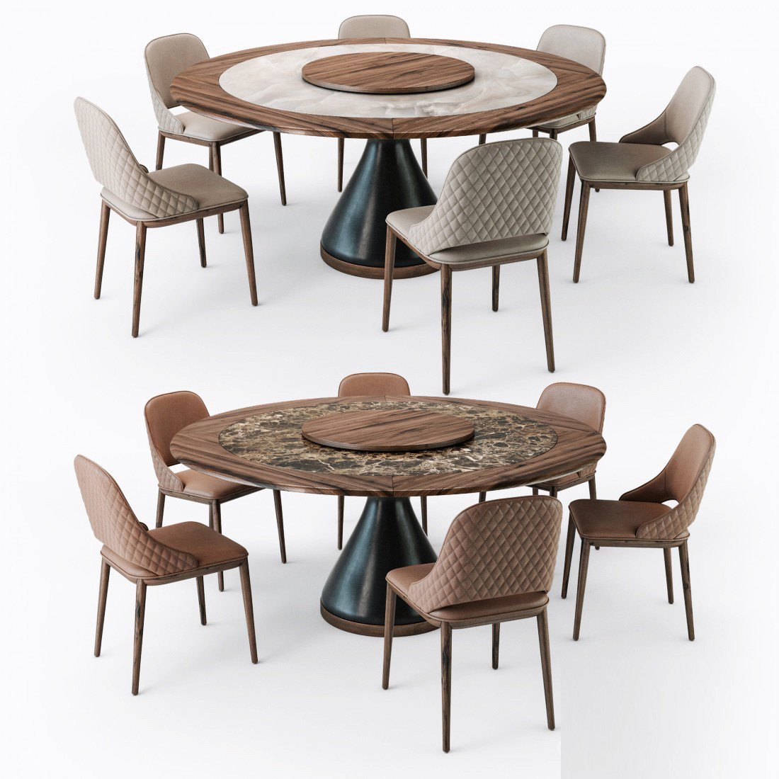 轻奢皮革圆形餐桌椅3d模型下载