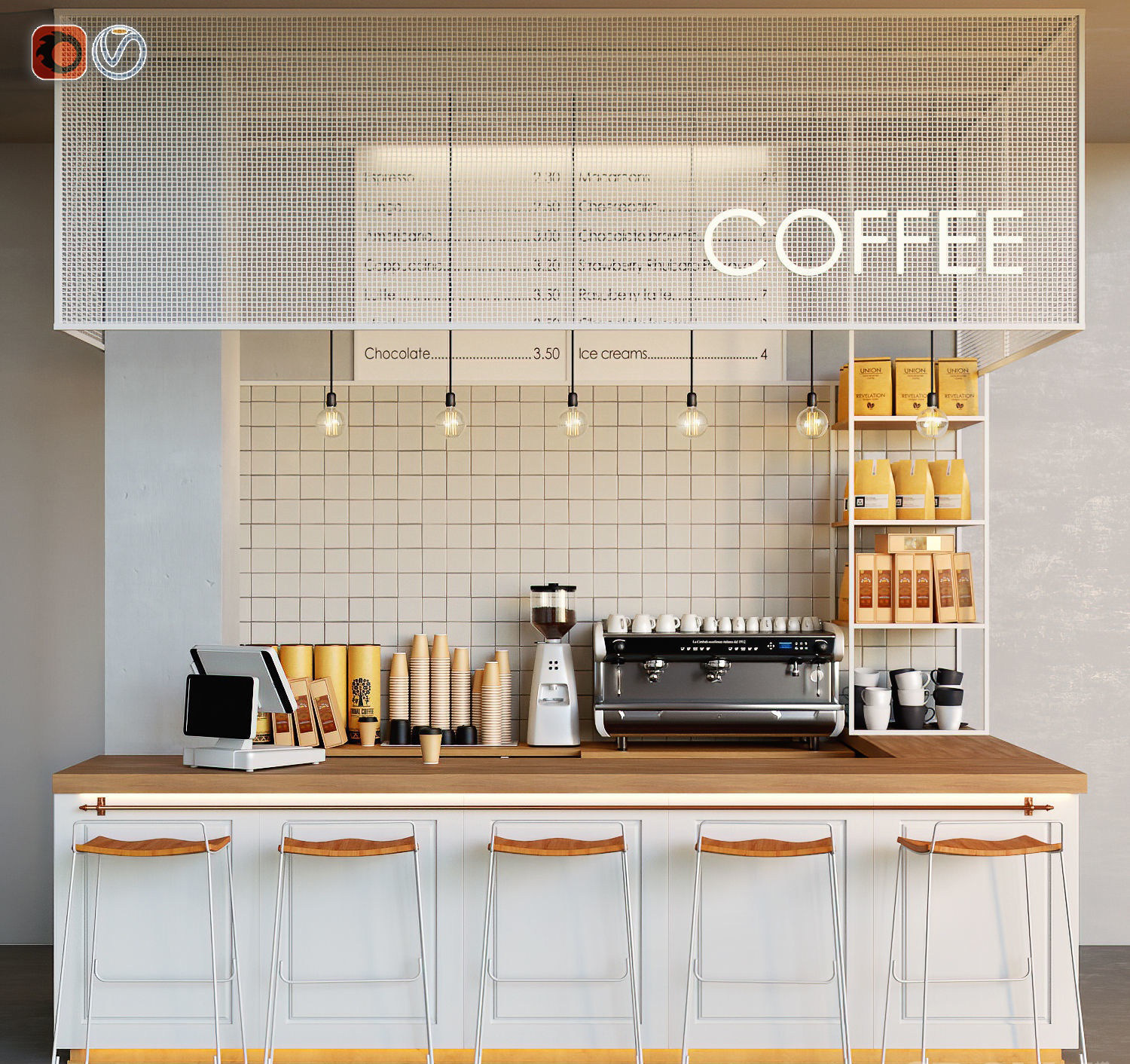 咖啡厅吧台，水吧台，收银台，咖啡机3d模型下载