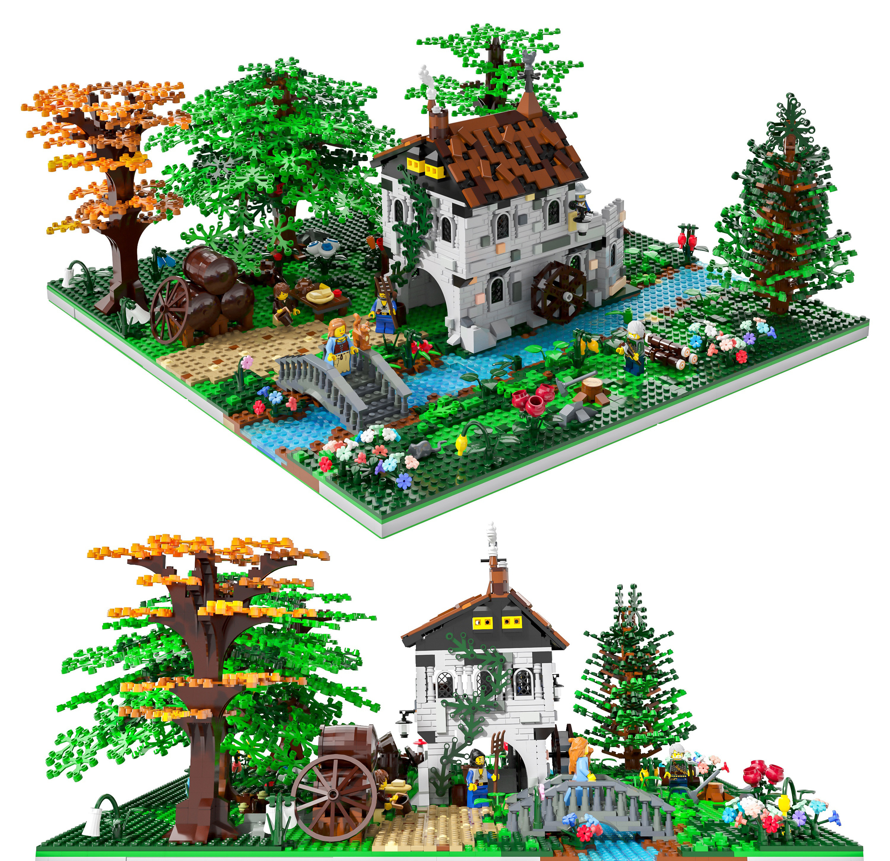 乐高儿童玩具河流小镇玩具树3d模型下载