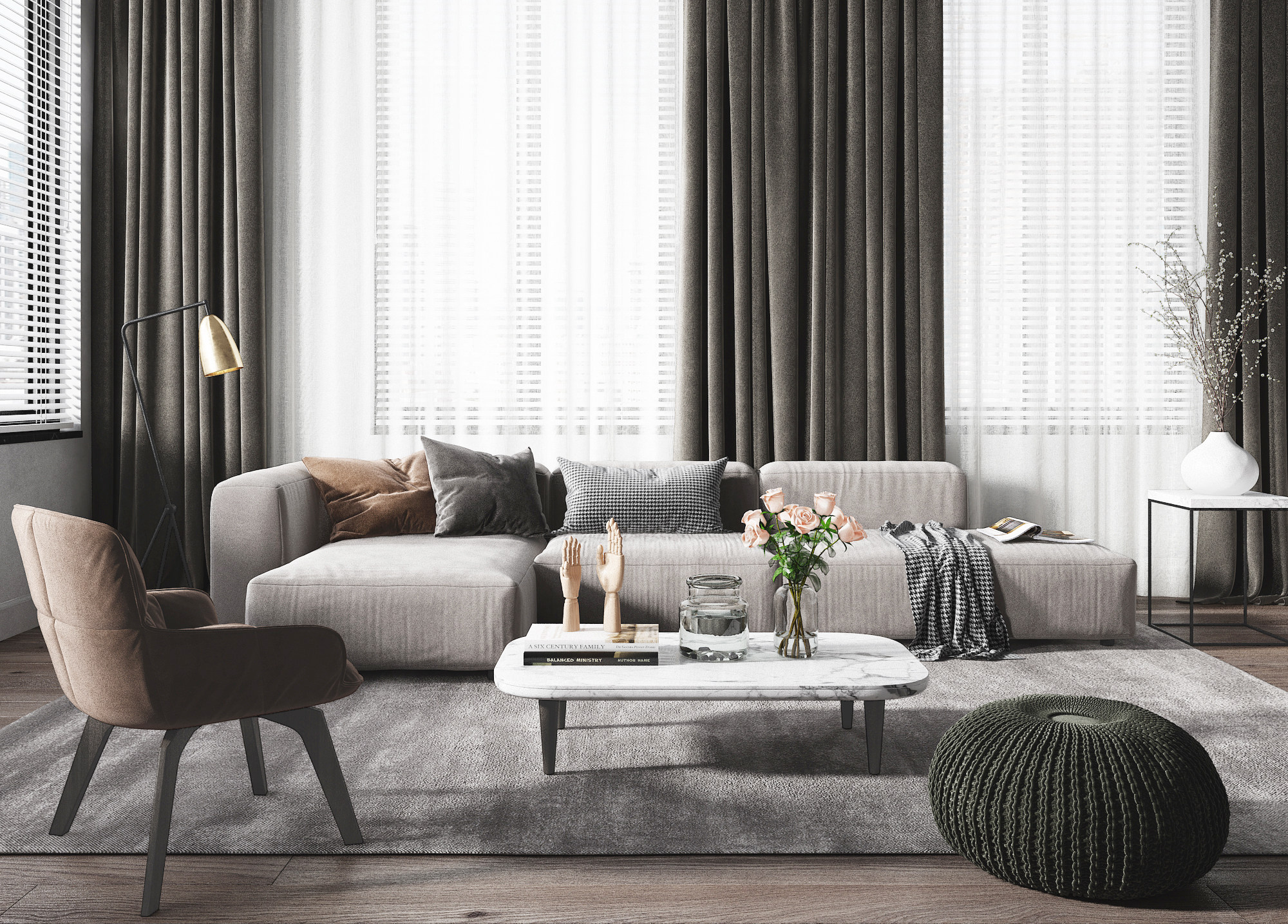 现代客厅，沙发，茶几单人椅子 3d模型下载
