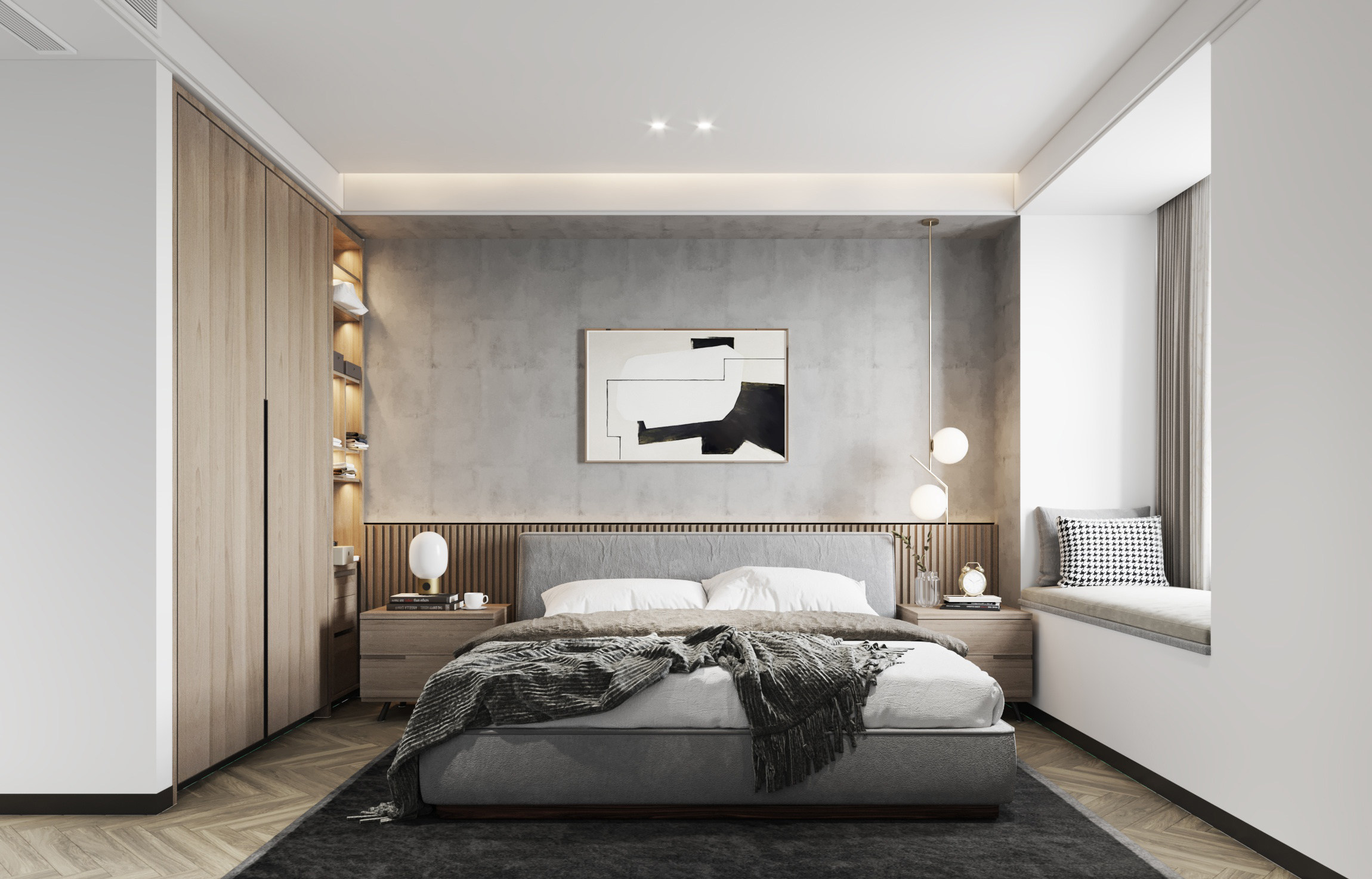 卧室，双人床床头柜3d模型下载