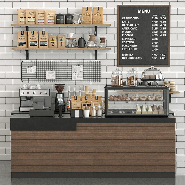 咖啡店，咖啡厅水吧台， 3d模型下载