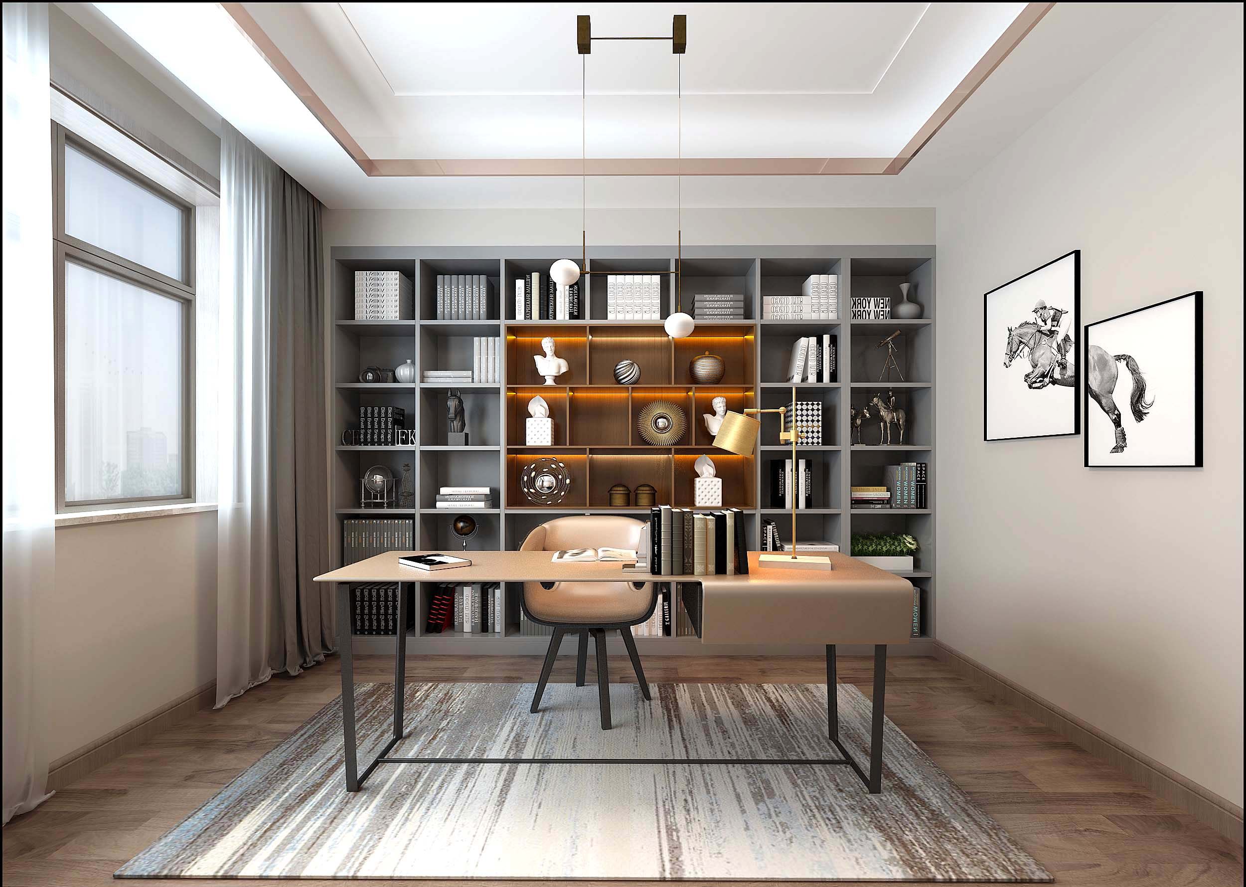 现代书房，书桌椅3d模型下载