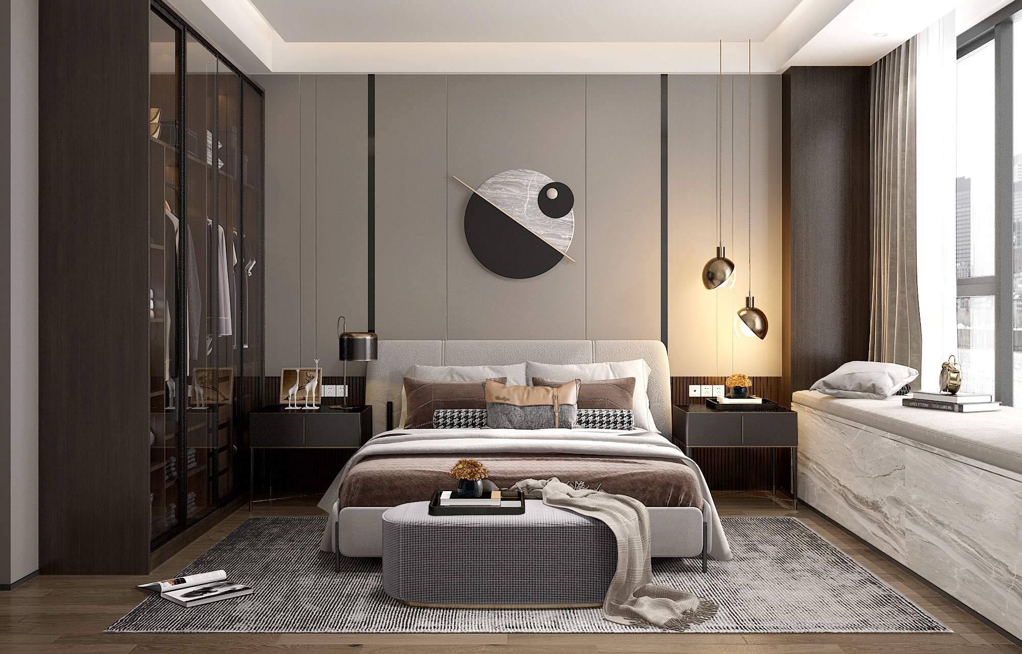 现代卧室，双人床 3d模型下载