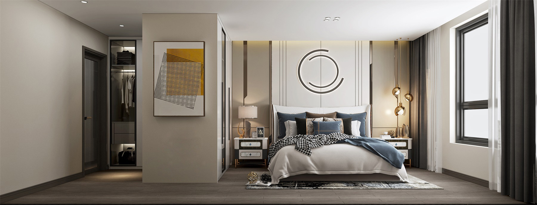 现代轻奢简欧式卧室双人床3d模型下载
